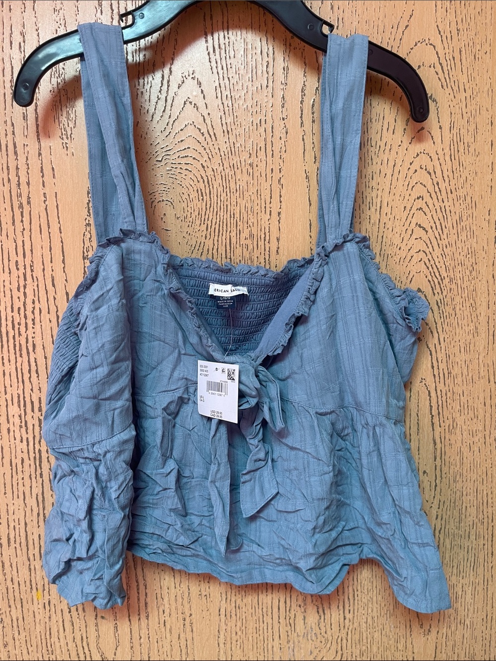 American Eagle Outfitters Light Blue Ruffle Tie-Front Tank